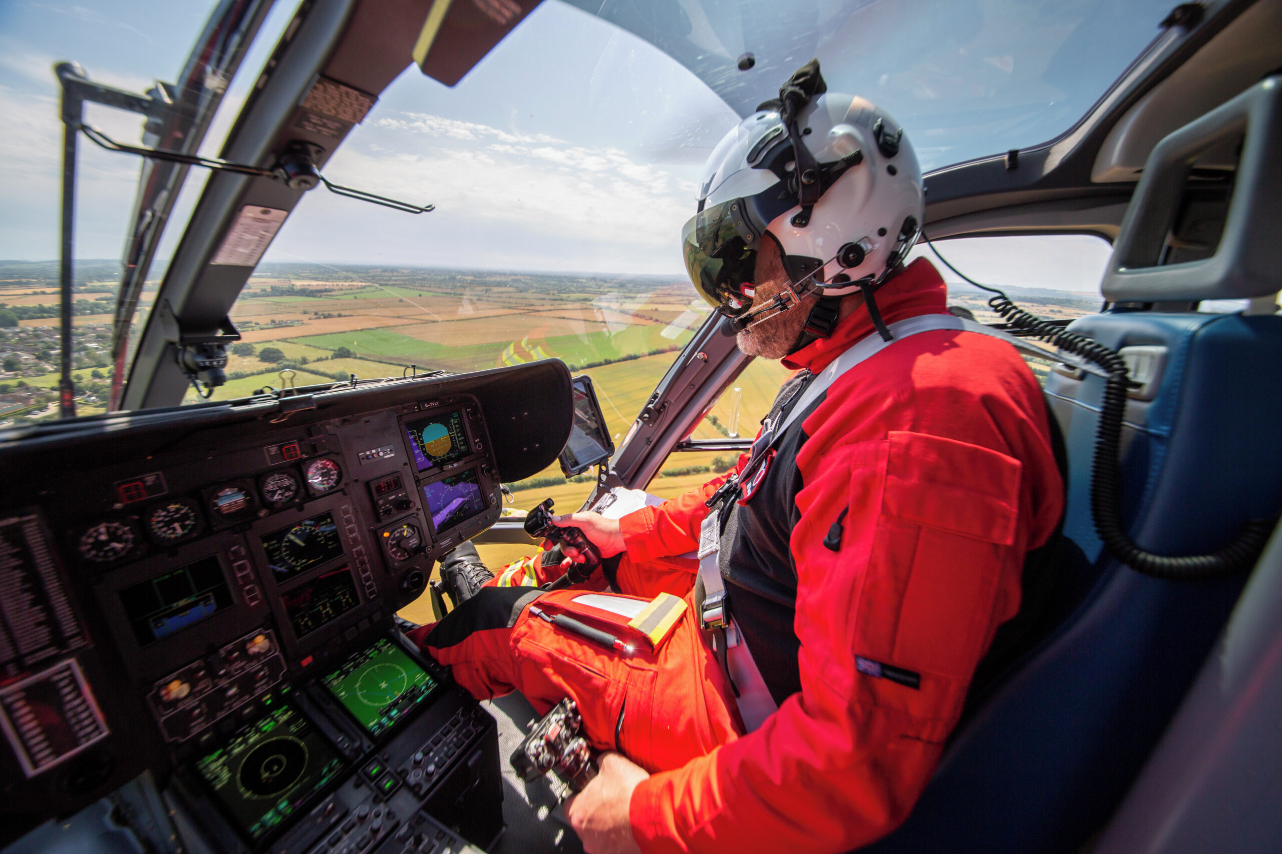 Thames Valley Air Ambulance helicopter view from within the cockpit.